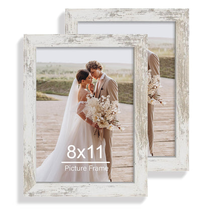 Hongkee 8x11 Picture Frame Set of 2, Real Glass, Rustic Brown Wood Frame