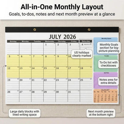 Desk Calendar 2026-2027-July 2026-Dec 2027-17" x 12"-Calendar 2026-2027