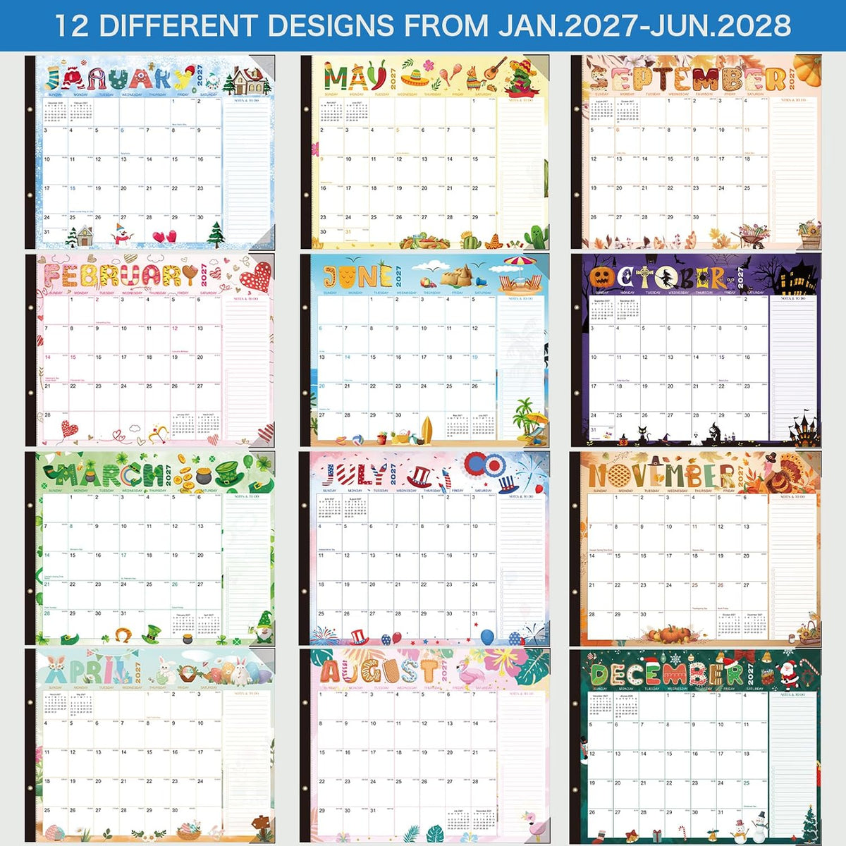2027-2028 Desk Calendar - 22" x 17", 18 Month Desk Calendar January 2027 - June 2028, Large Monthly Desktop Calendar with Plastic Cover, Thick Paper, Corner Protectors (2 Stickers Included)