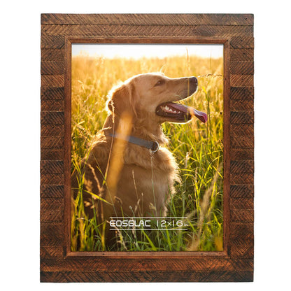 Eosglac Wooden 5x7 inch Picture Frame, Wood Plank Design with Rustic Brown Finish, Wall Mounting or Tabletop Display, Handmade Photo Frame