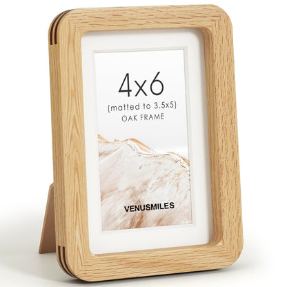4x6 Picture Frame, USA-Sourced Natural Maple Wood Photo Collage Frame with HD Tempered Glass, Modern Simple 4 x 6 Wooden Frame Matted to 3.5x5, Gallery Wall Frames for Art, Wall or Tabletop Display