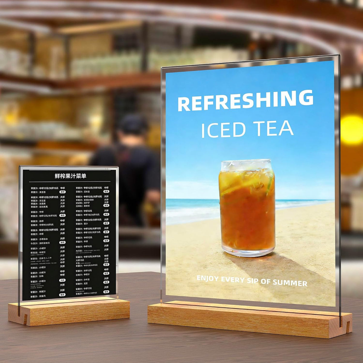 8.5x11 Inch Acrylic Sign Holder with Wooden Base, Desktop Display Stand (8.5x11 2Pack)