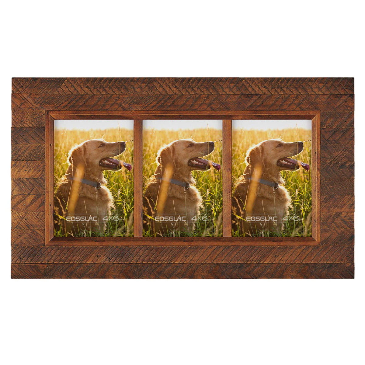 Eosglac Wooden 5x7 inch Picture Frame, Wood Plank Design with Rustic Brown Finish, Wall Mounting or Tabletop Display, Handmade Photo Frame
