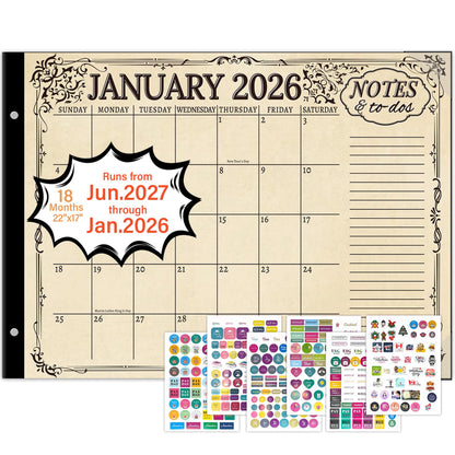 Desk Calendar 2026-2027, Monthly, Desk Pad, 22" x 17" Extra Large Desktop Calendar,18 Months from July 2026 to December 2027 for Home, Office Supplies, Vintage(July.2026-Dec.2027)