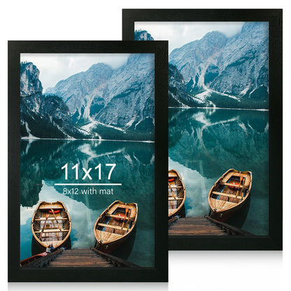 Hongkee 8x11 Picture Frame Set of 2, Real Glass, Rustic Brown Wood Frame
