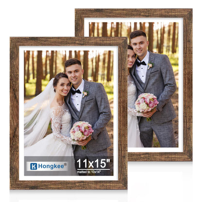 Hongkee 8x11 Picture Frame Set of 2, Real Glass, Rustic Brown Wood Frame