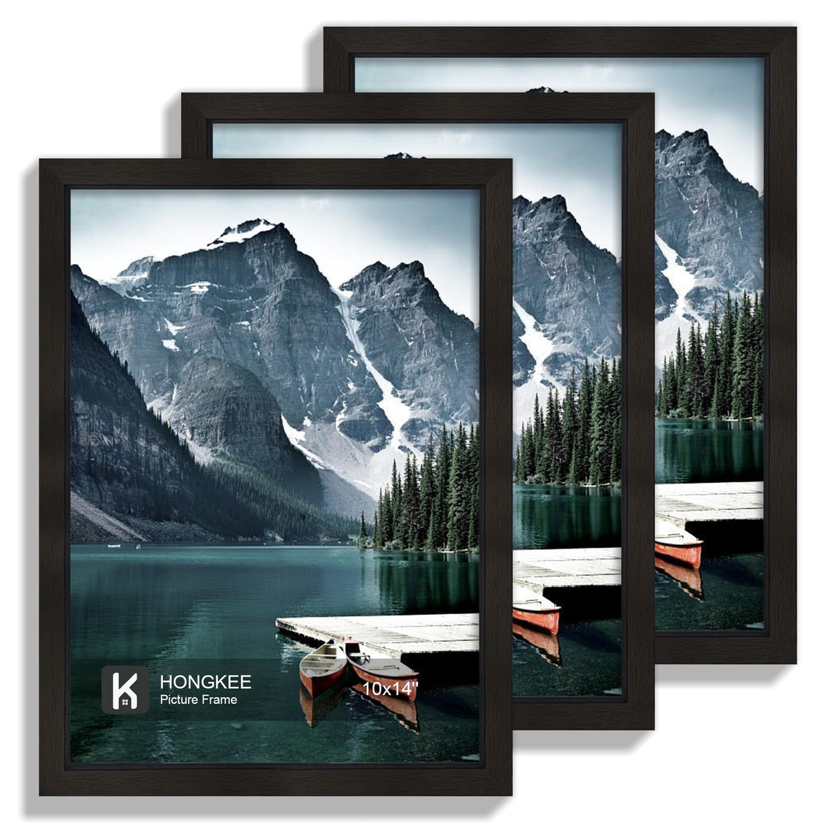 Hongkee 12x12 White Picture Frames Set of 3, Real Glass, Wood Frame,Mat 8x8