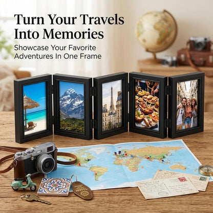 Suzile 5 Folding Hinged Picture Frame Foldable Photo Frame for Family, Collage, Picture, photo, Rustic Desk, Birthday Anniversary, Black(3.5x5inch)