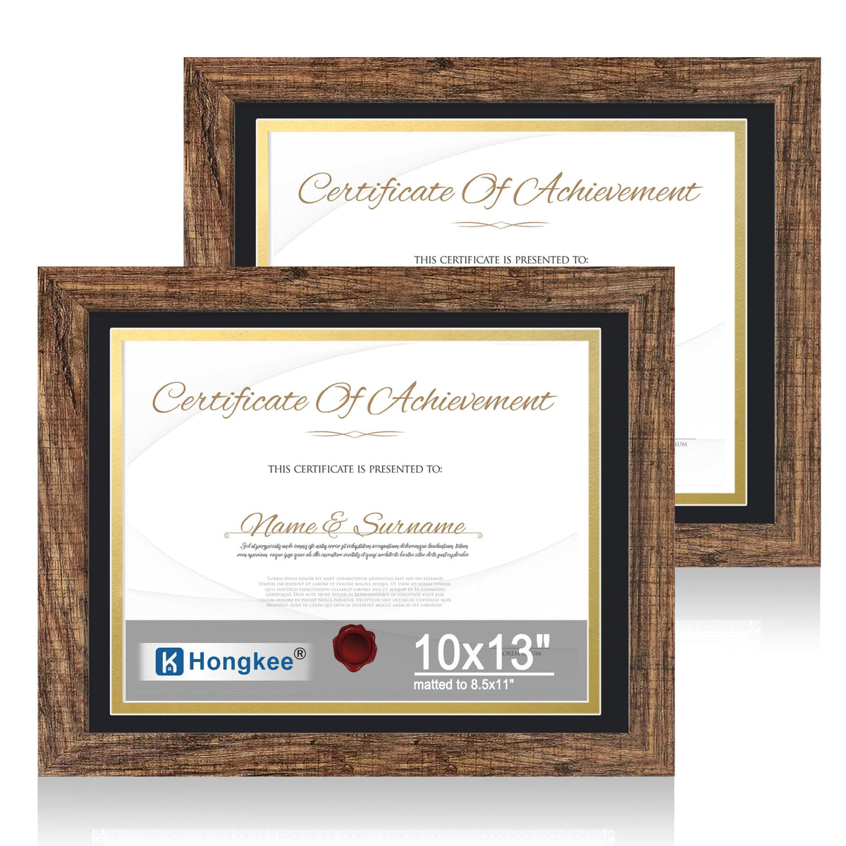 Hongkee 8x11 Picture Frame Set of 2, Real Glass, Rustic Brown Wood Frame