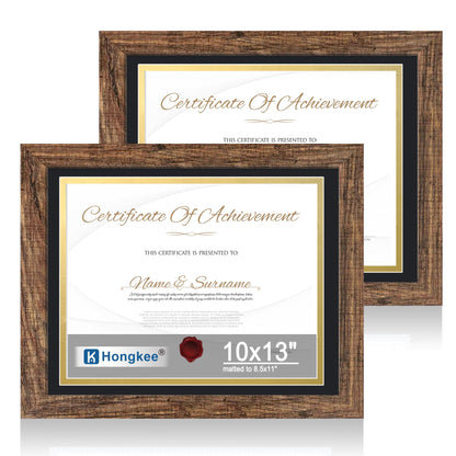 Hongkee 8x11 Picture Frame Set of 2, Real Glass, Rustic Brown Wood Frame