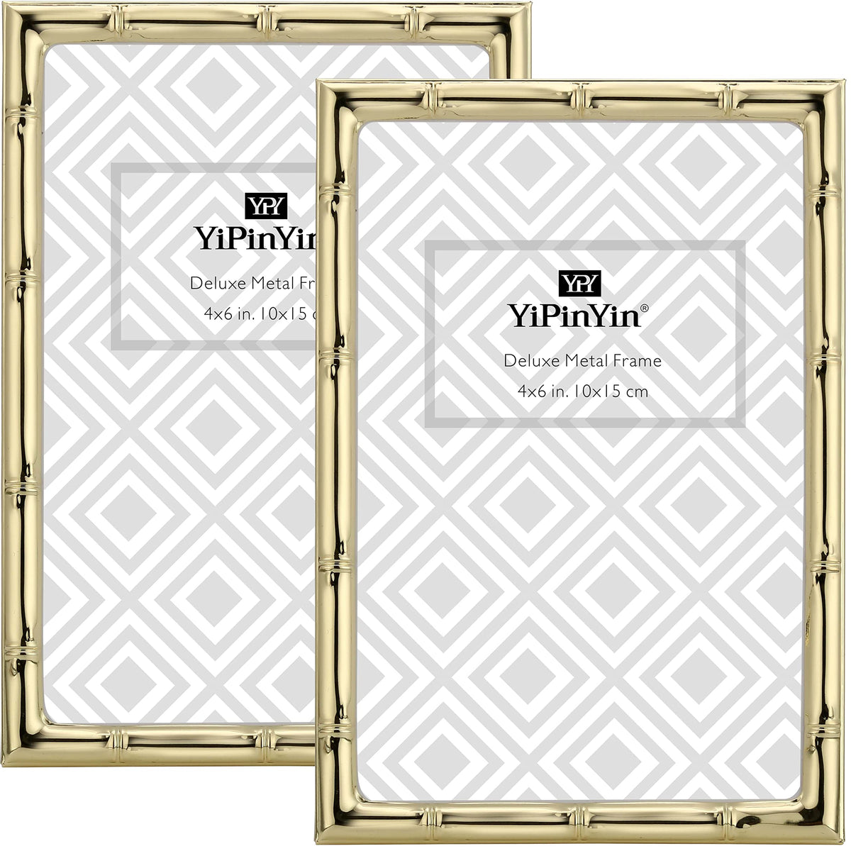 4x6'' Bamboo Detail Double Photo Frames,Silver 6x4'' Double Metal Picture Frames,Elegant Silver Plated Photo Frames 4 x 6'' With Soft Touch Velvet Backing and Real Glass for Desktop and Shelf Decor