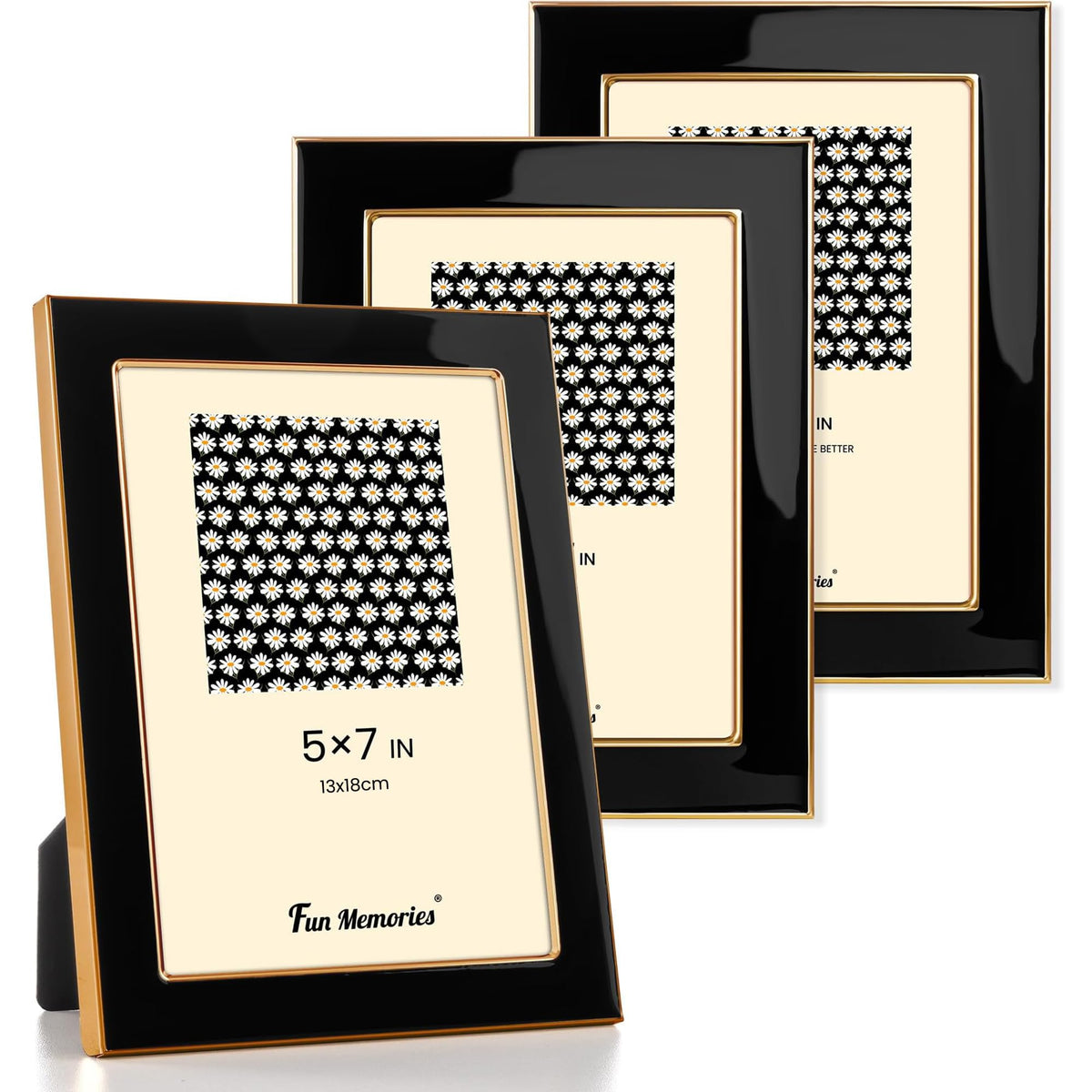 Fun Memories 4x6 Enamel Picture Frame with HD-Tempered Glass, Gold Metal Edge with Easel, Vertical & Horizontal Display, Wall and Tabletop Display Family Photo Gallery (White Enamel,1P)