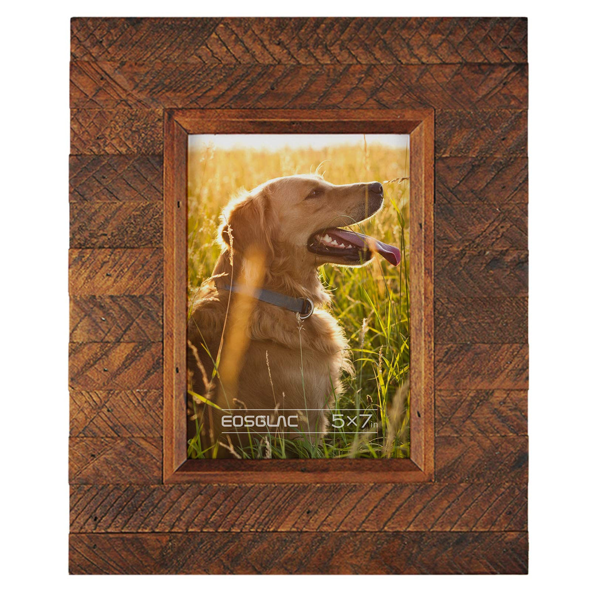 Eosglac Wooden 5x7 inch Picture Frame, Wood Plank Design with Rustic Brown Finish, Wall Mounting or Tabletop Display, Handmade Photo Frame