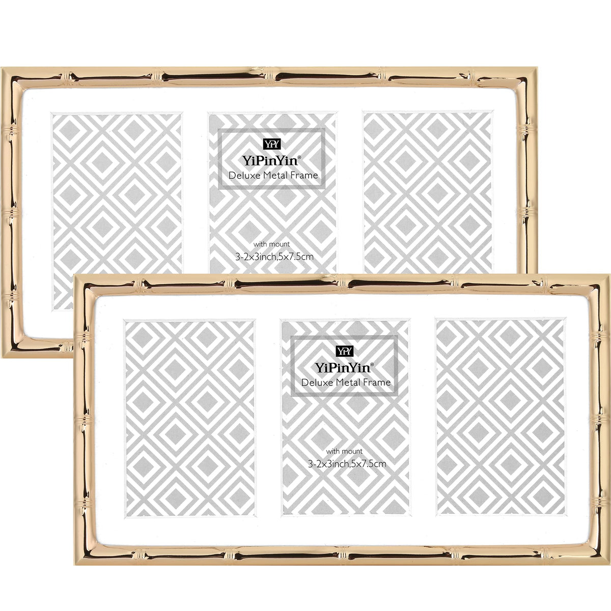 6x8''Bamboo Detail Dark Gold Metal Picture Frame 2pack,With Acid Frame Mount for 4x6'',Elegant Gold Plated Baby Nurse Photo Frames 6x8''With Soft Touch Velvet Backing for Desktop and Wall Décor