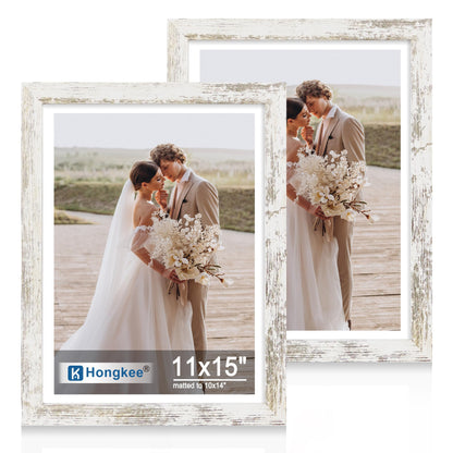 Hongkee 8x11 Picture Frame Set of 2, Real Glass, Rustic Brown Wood Frame