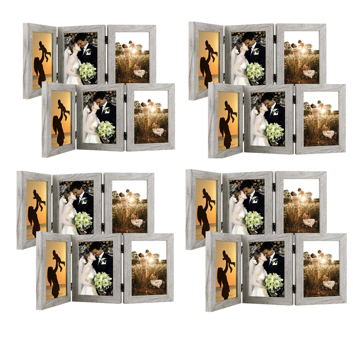 Golden State Art, 5x7 Triple Picture Frame Black- Real Glass, 1 Pack