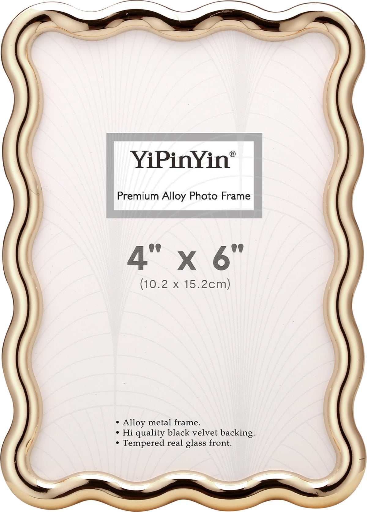YiPinYin 4x6‘’ Gold Picture Frames Set of 2,High-End Heavy Duty Zinc Alloy Photo Frames with Wave Design,Velvet Backing, Dual Use for Desktop Display & Wall Hanging