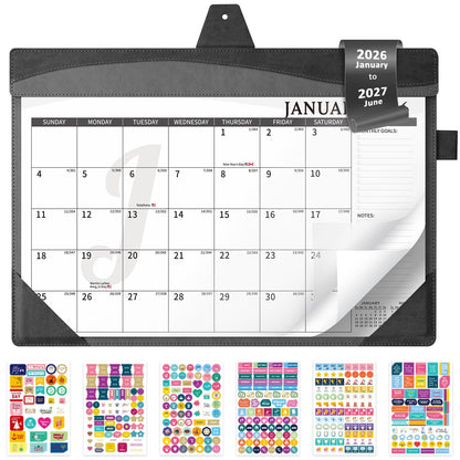 Ospelelf Desk Calendar 2026-2027 with Storage Pocket Protective Cover Large 12"x17" Leather Monthly Wall Planner Pad 18 Months January 2026 - June 2027 Pink