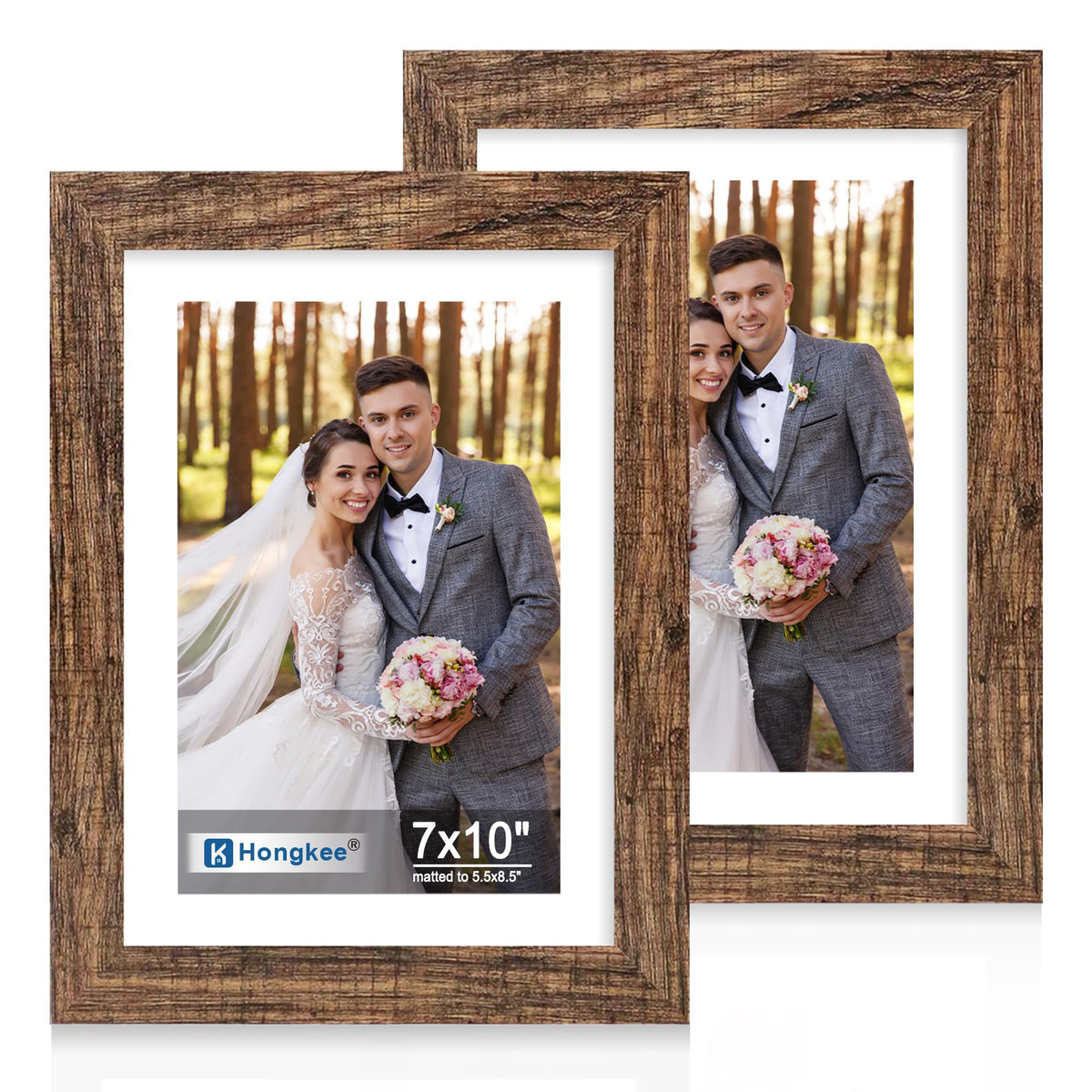 Hongkee 8x11 Picture Frame Set of 2, Real Glass, Rustic Brown Wood Frame