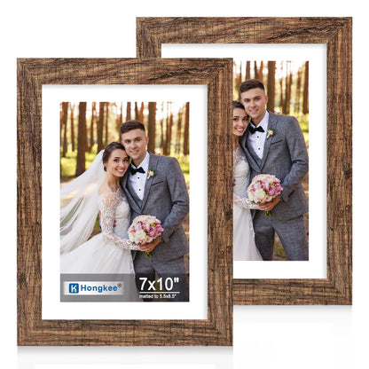 Hongkee 8x11 Picture Frame Set of 2, Real Glass, Rustic Brown Wood Frame