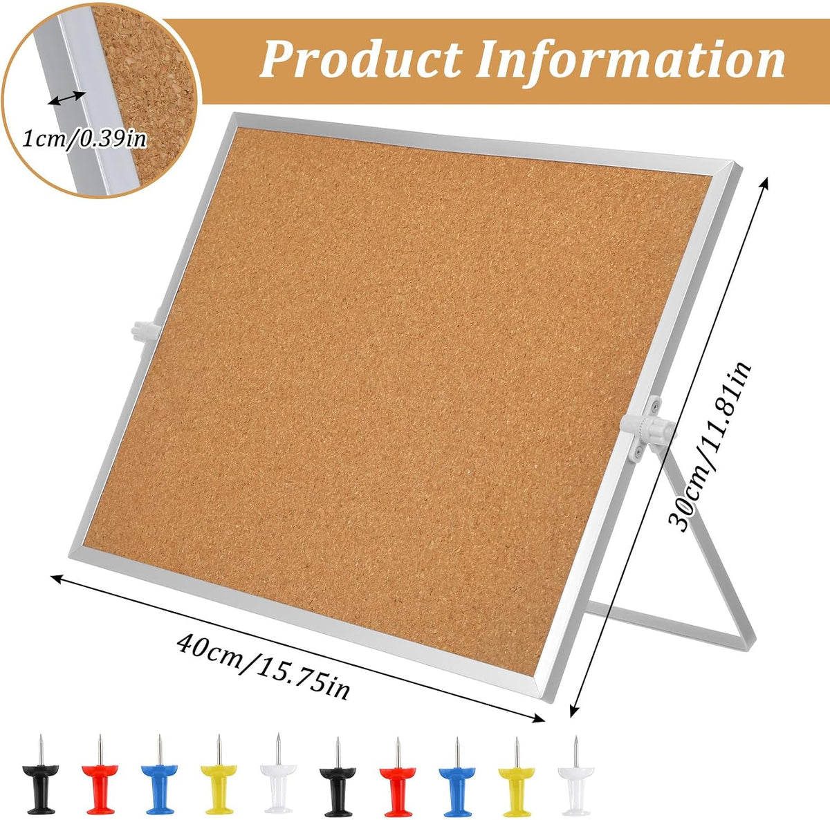 Desktop Cork Board Bulletin Board, Double Sided with Silver Aluminum Border