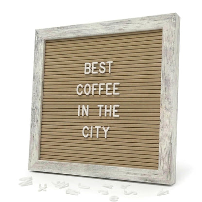 White Felt Letter Board 10x10in, 336 Letters, Wood Frame Message Board