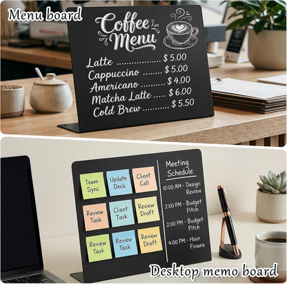 2 Pcs Black Magnetic Board, 16 x 12 Inch Magnet Board with Stand Metal Tabletop Memo Boards for Menu, Notes, Photos, School, Home, Office