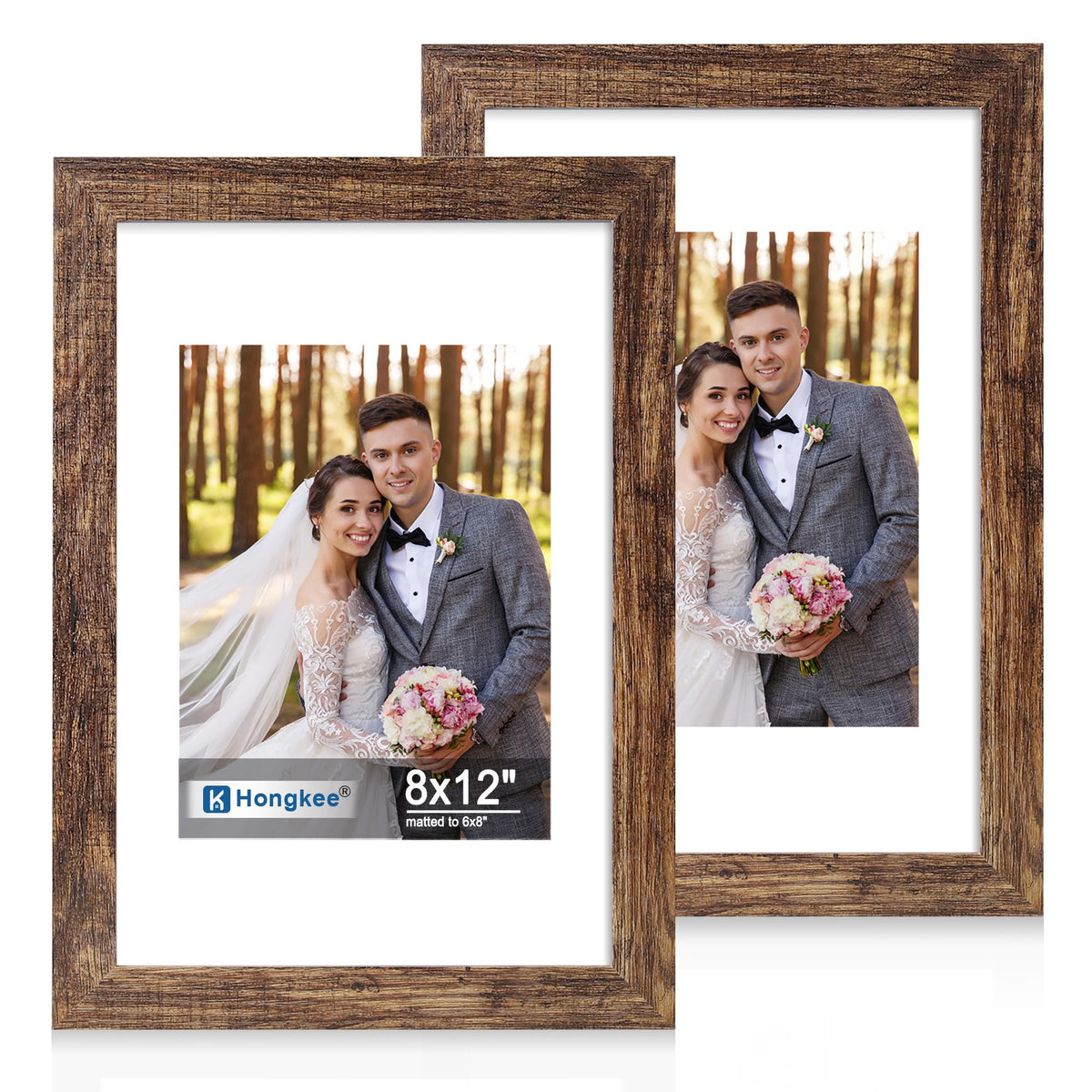 Hongkee 8x11 Picture Frame Set of 2, Real Glass, Rustic Brown Wood Frame