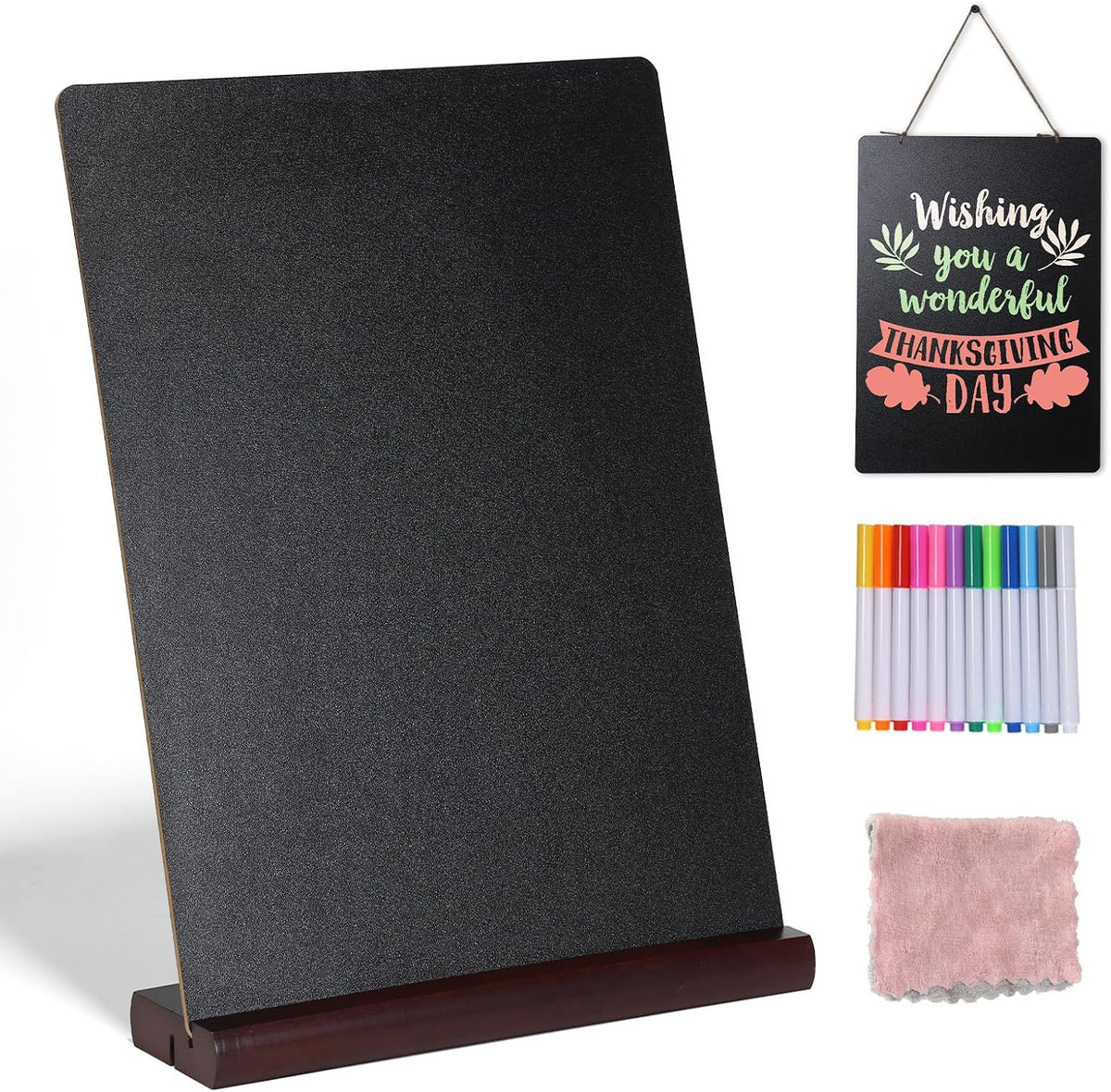 11.7x16.5 Inch Tabletop Chalkboard with Wood Base, Menu Chalkboard Stand, Message Board, Bar and Special Event Decorations, Hanging Double-Sided Chalkboards Sign for DIY Home Decoration-Walnut