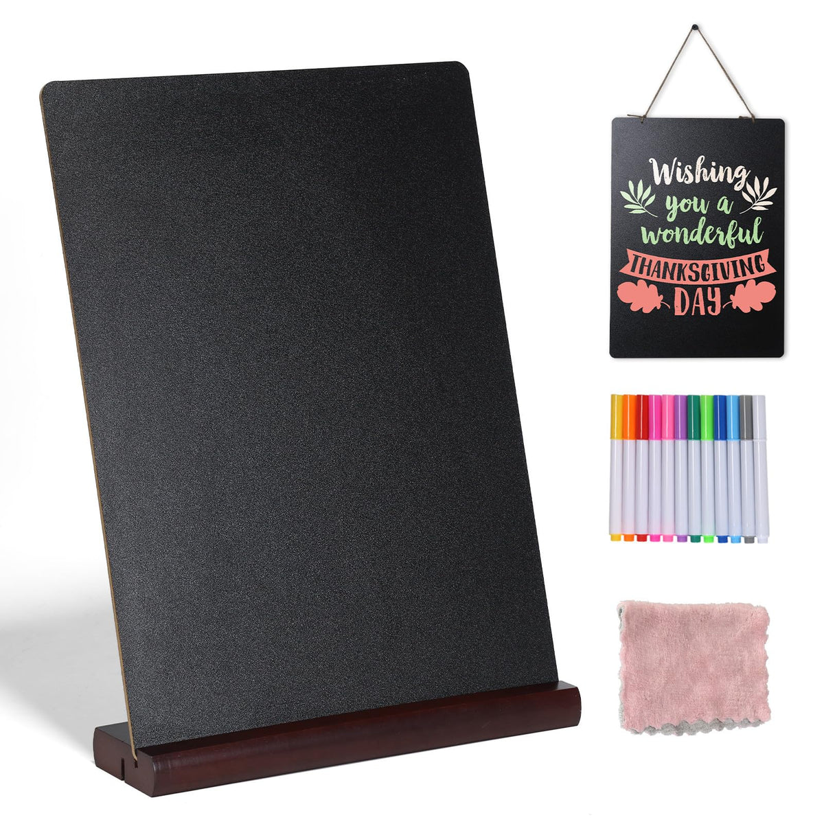 11.7x16.5 Inch Tabletop Chalkboard with Wood Base, Menu Chalkboard Stand, Message Board, Bar and Special Event Decorations, Hanging Double-Sided Chalkboards Sign for DIY Home Decoration-Walnut