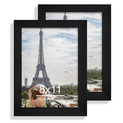 Hongkee 8x11 Picture Frame Set of 2, Real Glass, Rustic Brown Wood Frame