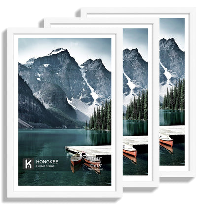 Hongkee 12x12 White Picture Frames Set of 3, Real Glass, Wood Frame,Mat 8x8