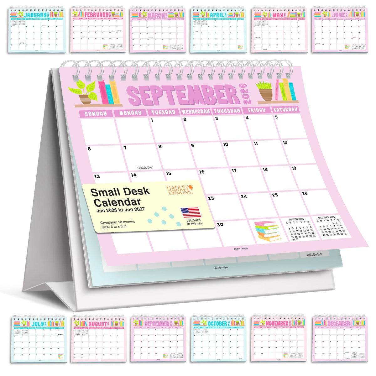 Small Desk Calendar 2026-2027 Standing Flip - 2026 Desk Calendar Small