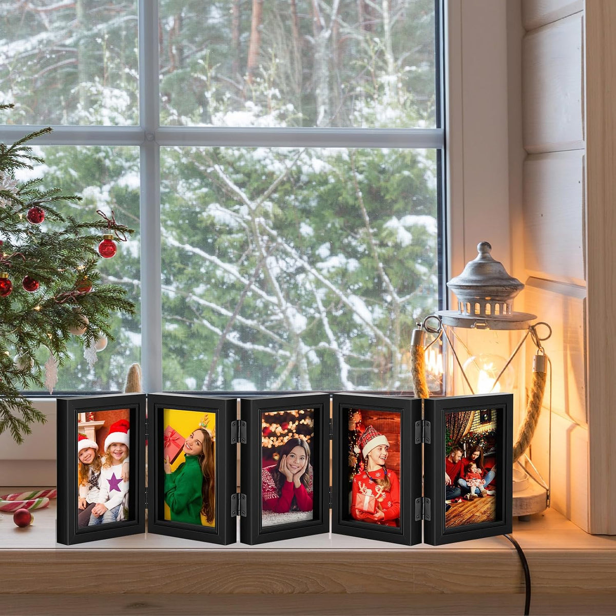 Suzile 5 Folding Hinged Picture Frame Foldable Photo Frame for Family, Collage, Picture, photo, Rustic Desk, Birthday Anniversary, Black(3.5x5inch)