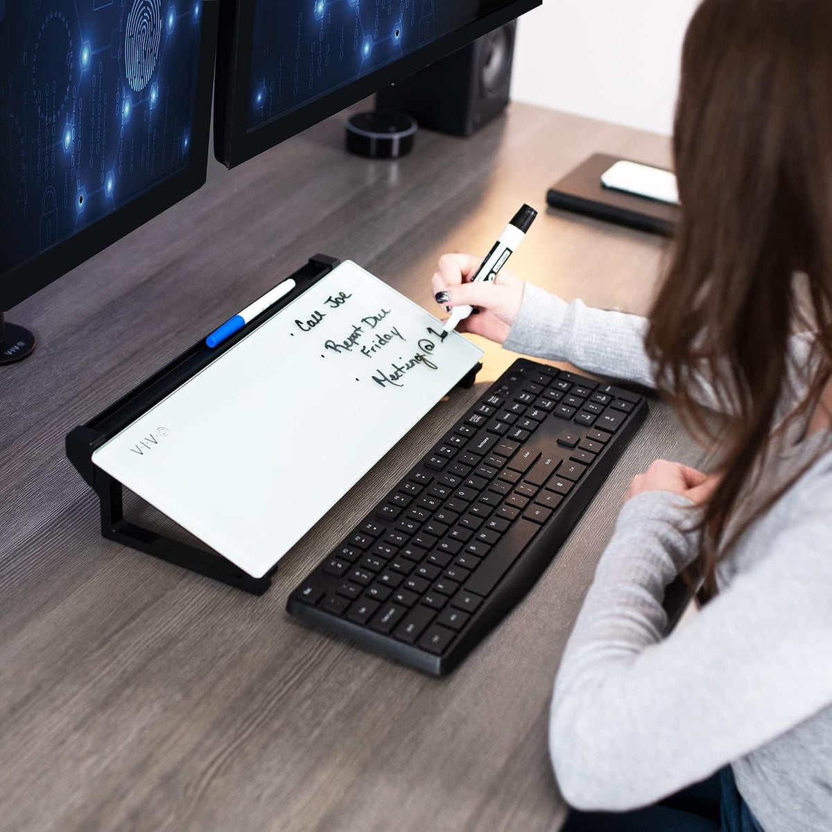 VIVO White Glass 16 x 7 in Dry Erase Board with Open Storage, DESK-WB16D