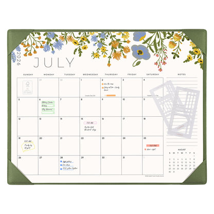 Desk Calendar 2026-2027 with Desktop Mat, Cabbrix Large Desk Pad Calendar 21 x 17 Inch Cover 18 Months Runs From July 2026 to December 2027, Floral Design Calendar 2026 for Home School and Office (Apricot, 21 x 17")
