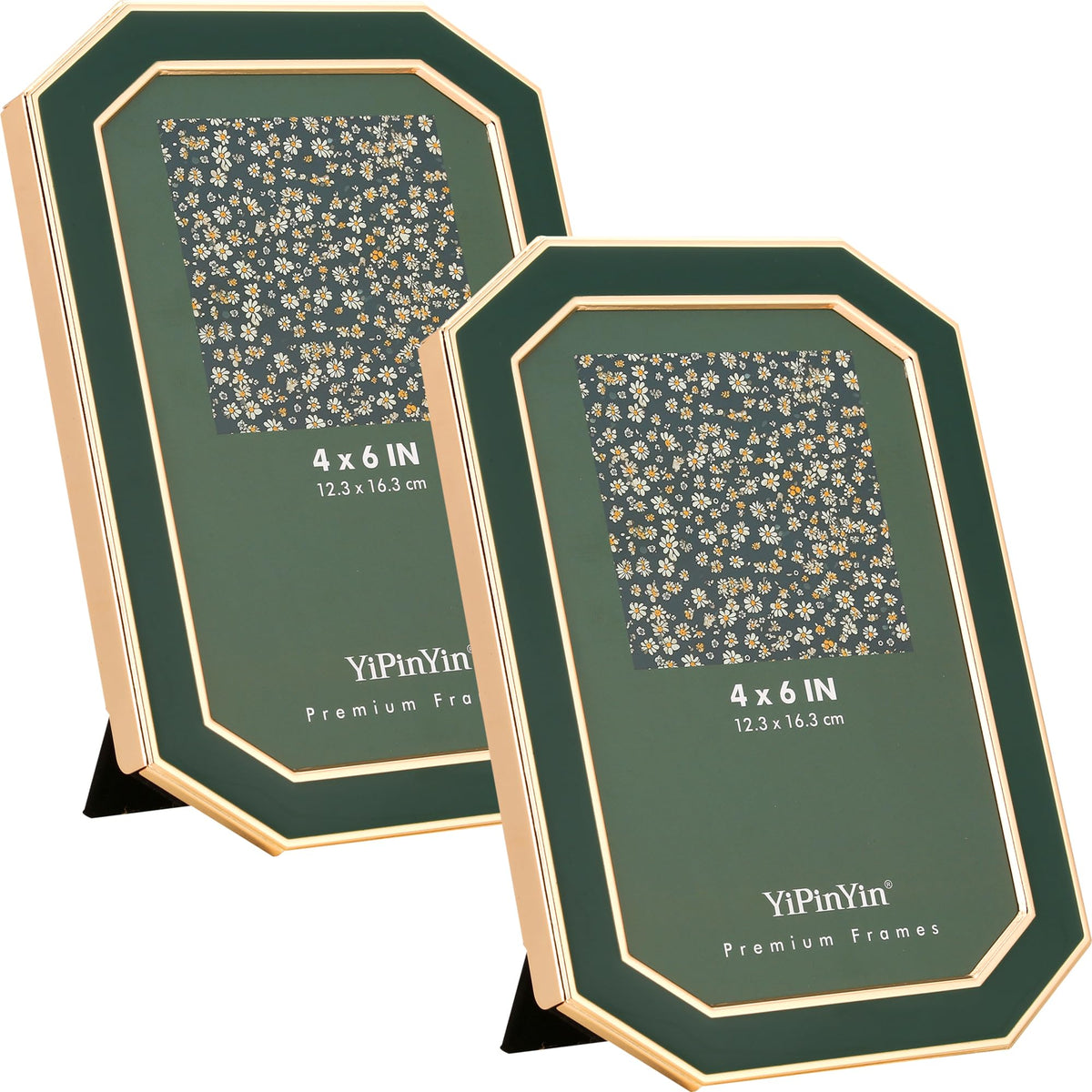 YiPinYin 5x7''Jasper Green Enamel Picture Frames with Gold-Plated Metal Frame Design,HD-Real Glass & Velvet Back,for Countertop,Tabletop Display,Bookshelf,Wall Décor