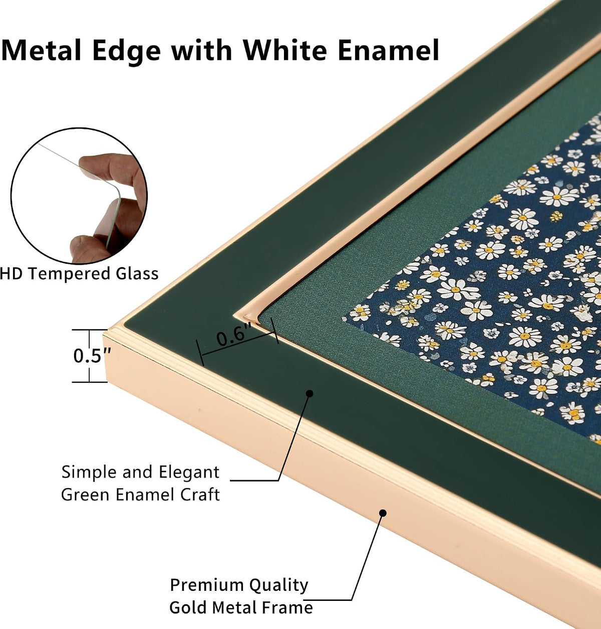 YiPinYin 5x7''Jasper Green Enamel Picture Frames with Gold-Plated Metal Frame Design,HD-Real Glass & Velvet Back,for Countertop,Tabletop Display,Bookshelf,Wall Décor