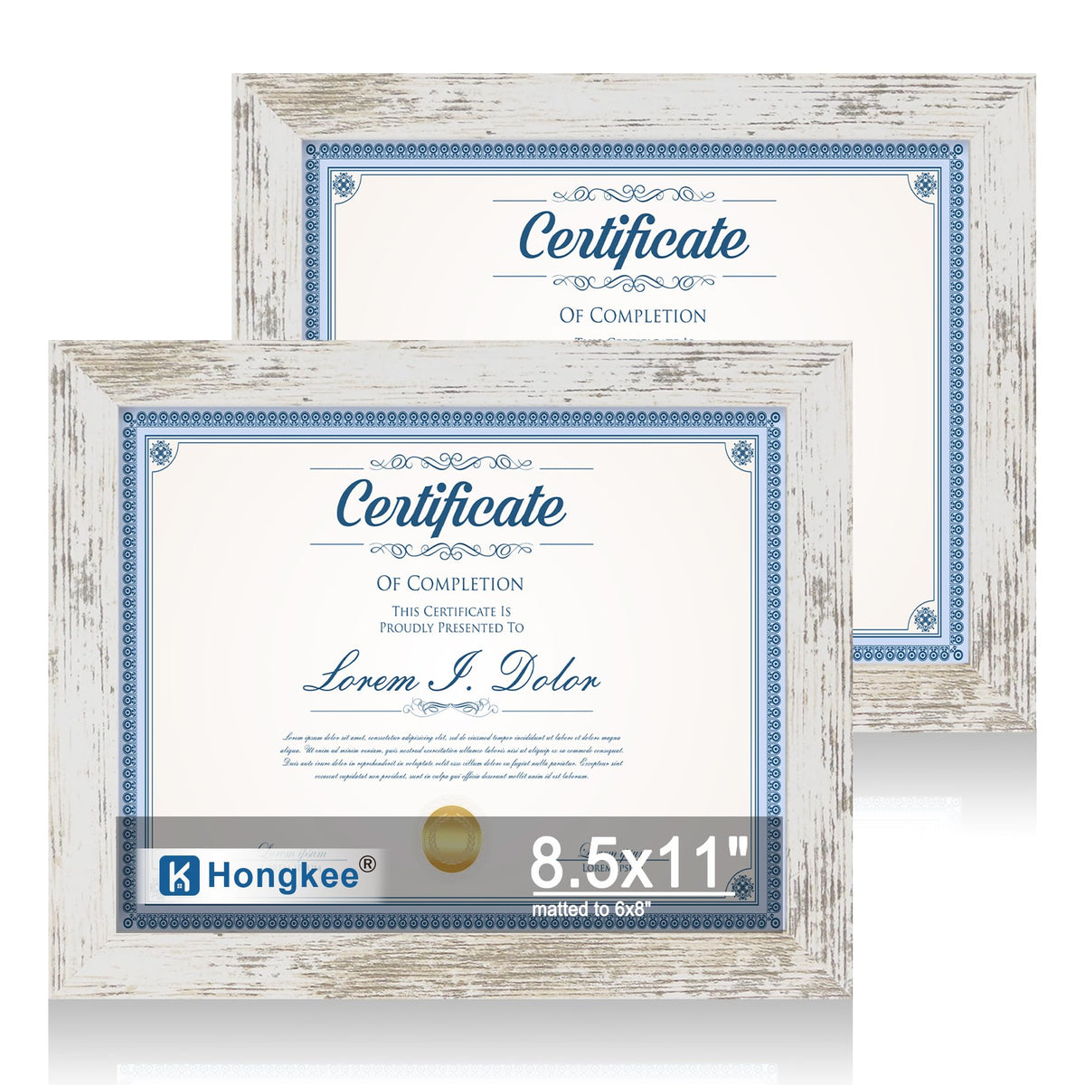 Hongkee 8x11 Picture Frame Set of 2, Real Glass, Rustic Brown Wood Frame