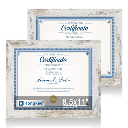 Hongkee 8x11 Picture Frame Set of 2, Real Glass, Rustic Brown Wood Frame