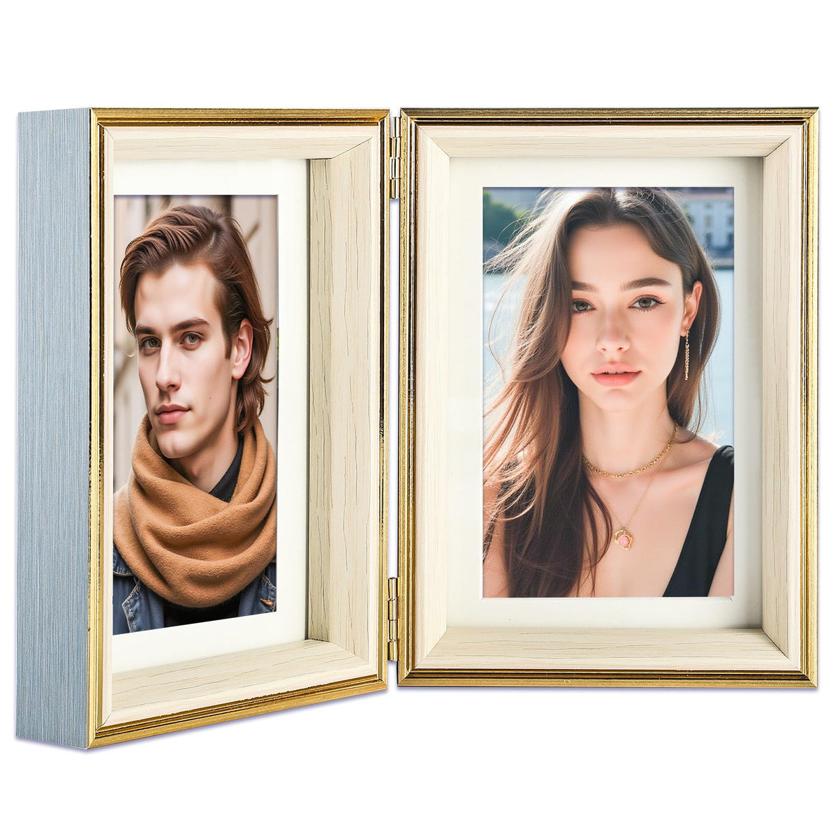 5x5 Double Hinged Picture Frame with Real Glass, PS06-WGB5