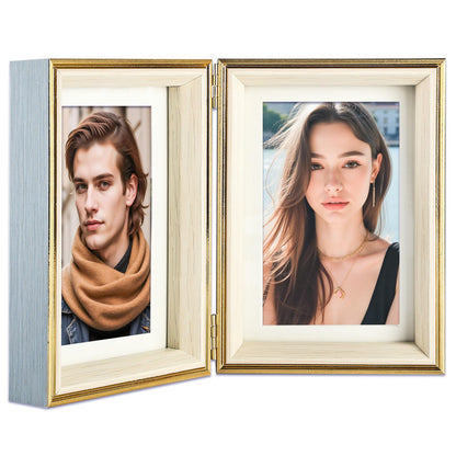 5x5 Double Hinged Picture Frame with Real Glass, PS06-WGB5