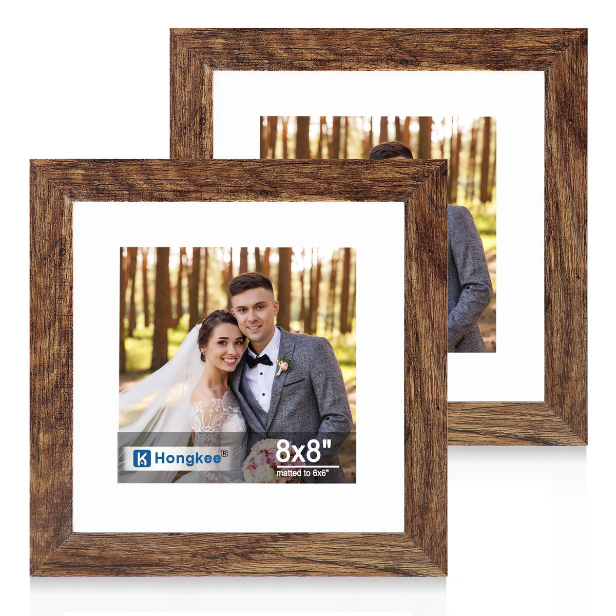 Hongkee 8x11 Picture Frame Set of 2, Real Glass, Rustic Brown Wood Frame