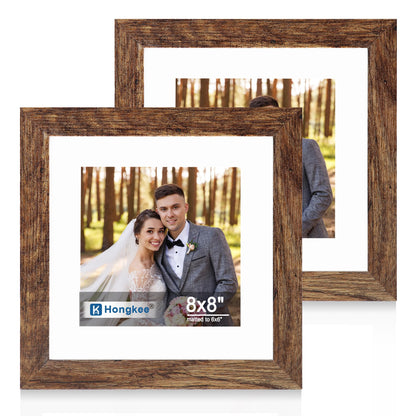Hongkee 8x11 Picture Frame Set of 2, Real Glass, Rustic Brown Wood Frame