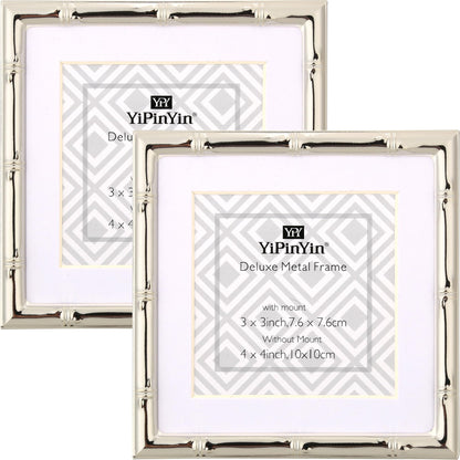 4x6'' Bamboo Detail Double Photo Frames,Silver 6x4'' Double Metal Picture Frames,Elegant Silver Plated Photo Frames 4 x 6'' With Soft Touch Velvet Backing and Real Glass for Desktop and Shelf Decor