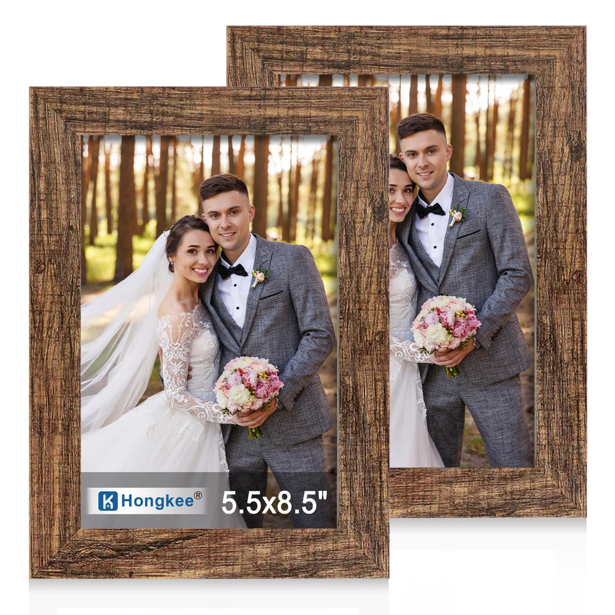 Hongkee 8x11 Picture Frame Set of 2, Real Glass, Rustic Brown Wood Frame
