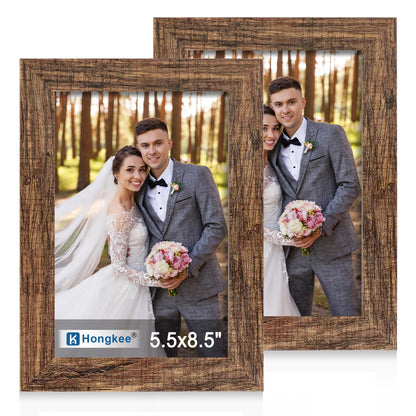 Hongkee 8x11 Picture Frame Set of 2, Real Glass, Rustic Brown Wood Frame