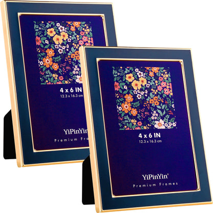 YiPinYin 5x7''Jasper Green Enamel Picture Frames with Gold-Plated Metal Frame Design,HD-Real Glass & Velvet Back,for Countertop,Tabletop Display,Bookshelf,Wall Décor