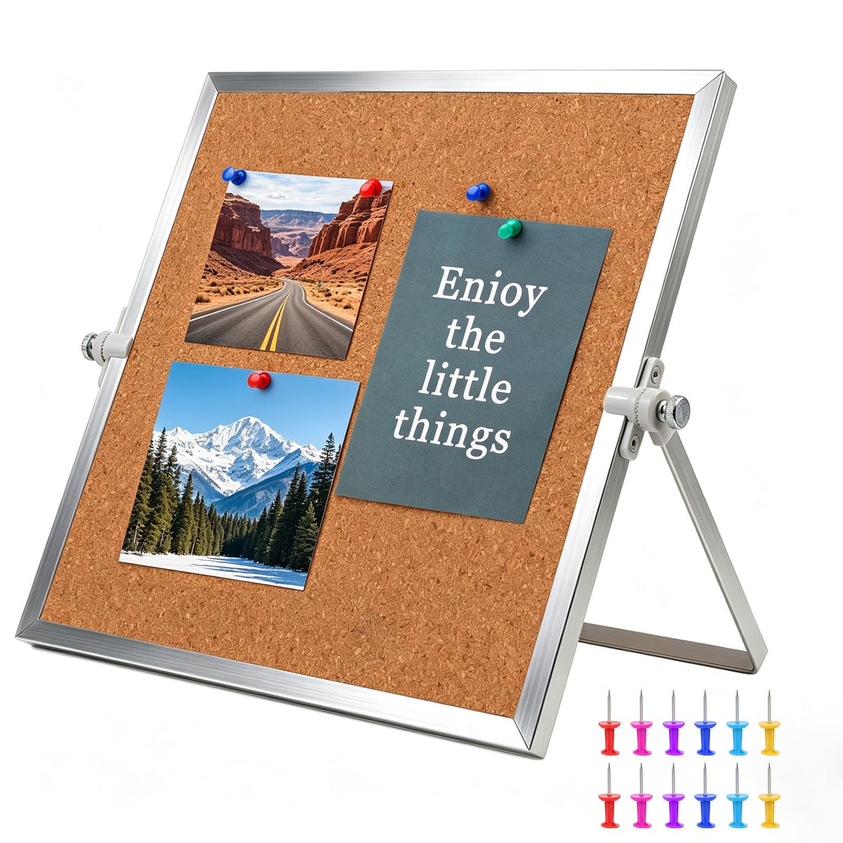 11.81"×15.74" Double Sided Cork Bulletin Board Aluminum Border Stand