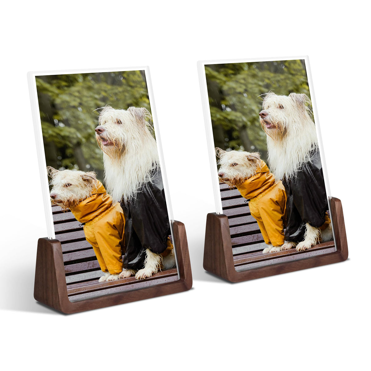 4x6 Picture Frame - 2 Pack, Rustic Wooden Photo Frame with Walnut Wood Base and High Definition Acrylic Glass Covers for Tabletop or Desktop Display (4x6 inch, Horizontal + Vertical)